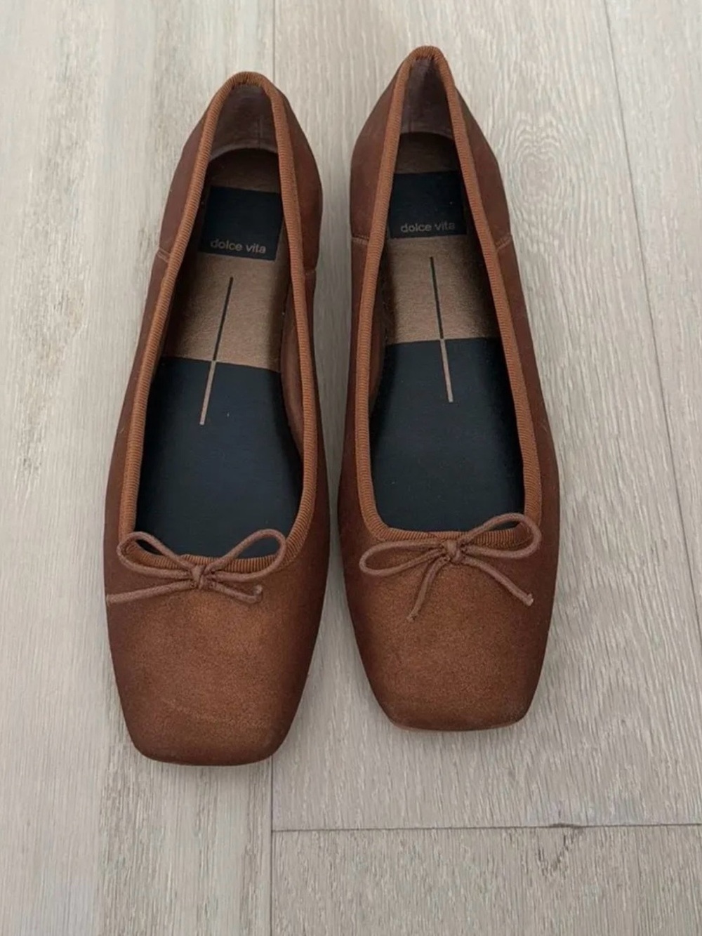 Dolce Vita Chestnut Suede Square-Toe Ballet Flats